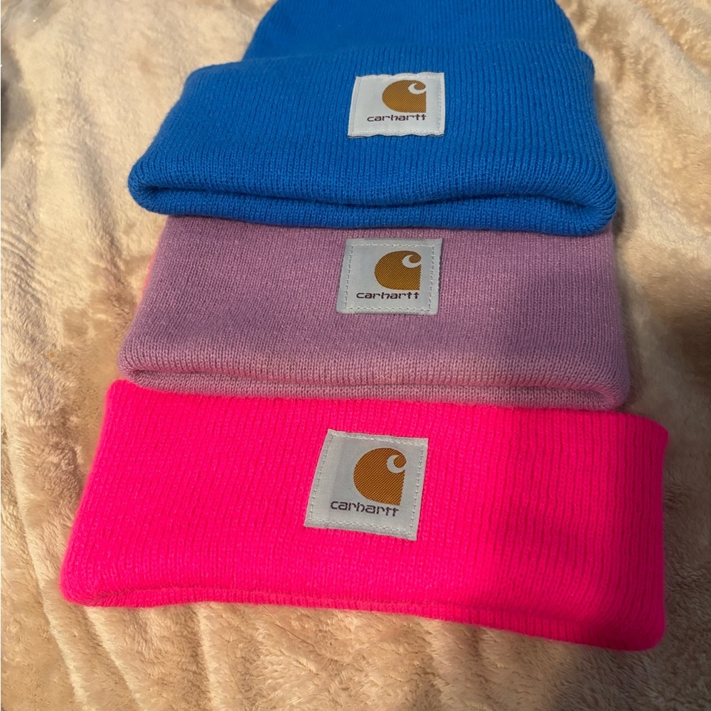 Carhartt  Beanie Trio in Blue, Purple, Hot Pink